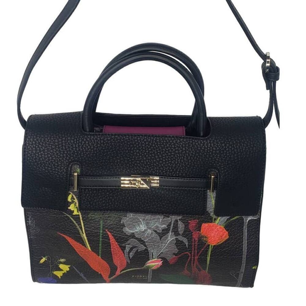FIORELLI Harlow Dark Floral Botanical Print Tote Handbag Vegan Pebbled Leather